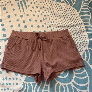 Women's Brown Ribbed Shorts